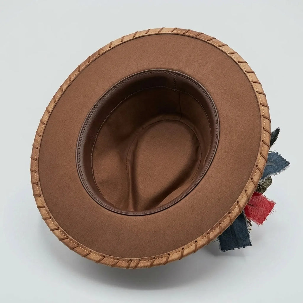 Tan Festival Cowboy Hat with Mandala Pattern and Gold Studs