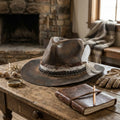 Romantic Brown Fedora with Lace, Chain and Feather Bow
