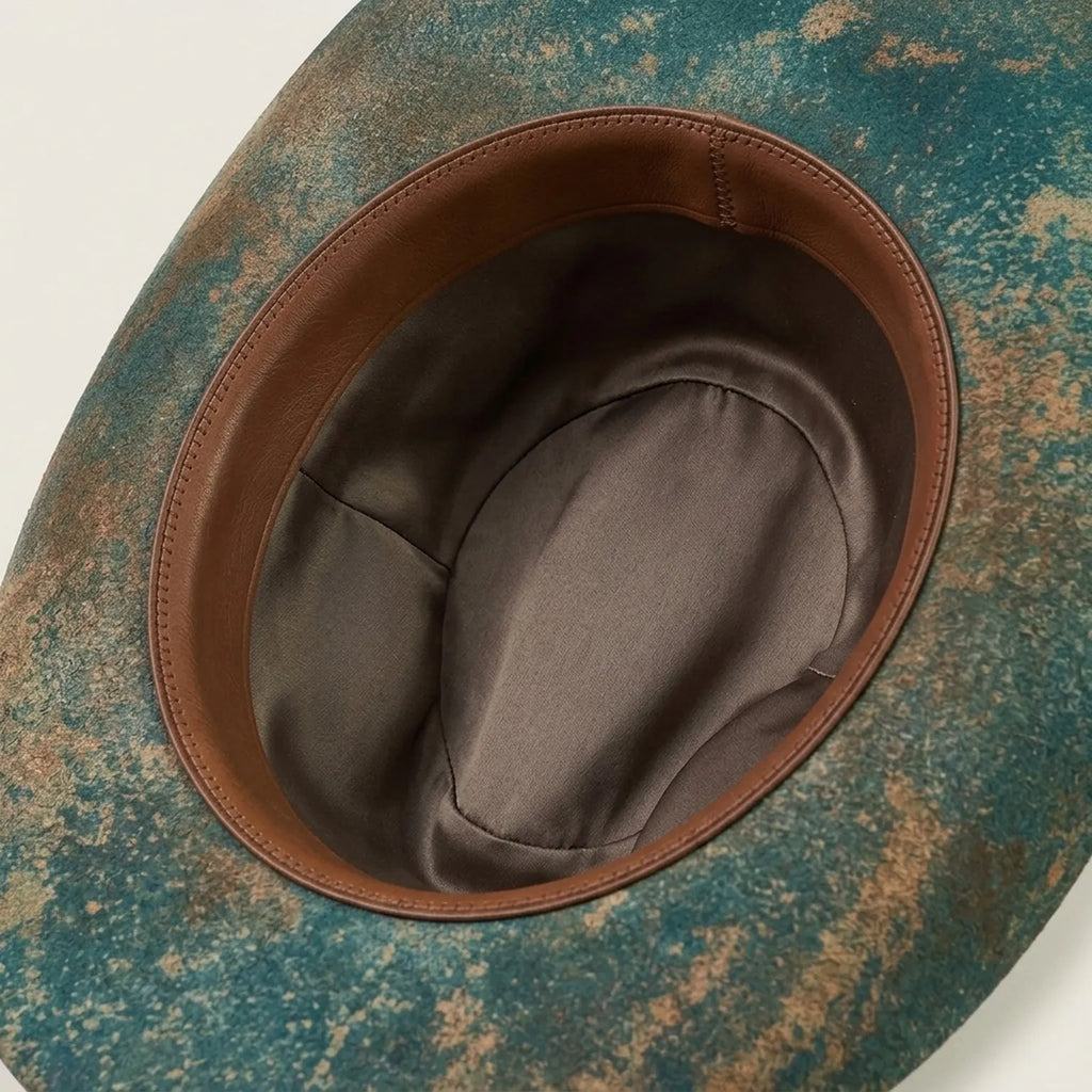 Aged Teal Cowboy Hat with Bandana and Braided Leather Band