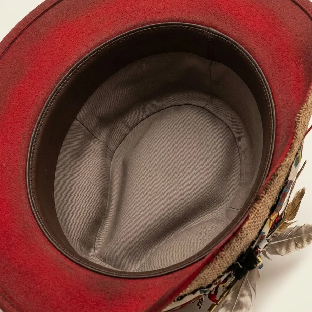 Boho Red Fedora with WILDROO Badge and Charm Details