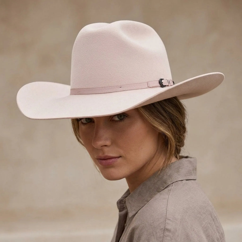 Blush Felt Western Hat With Minimal Ribbon Band