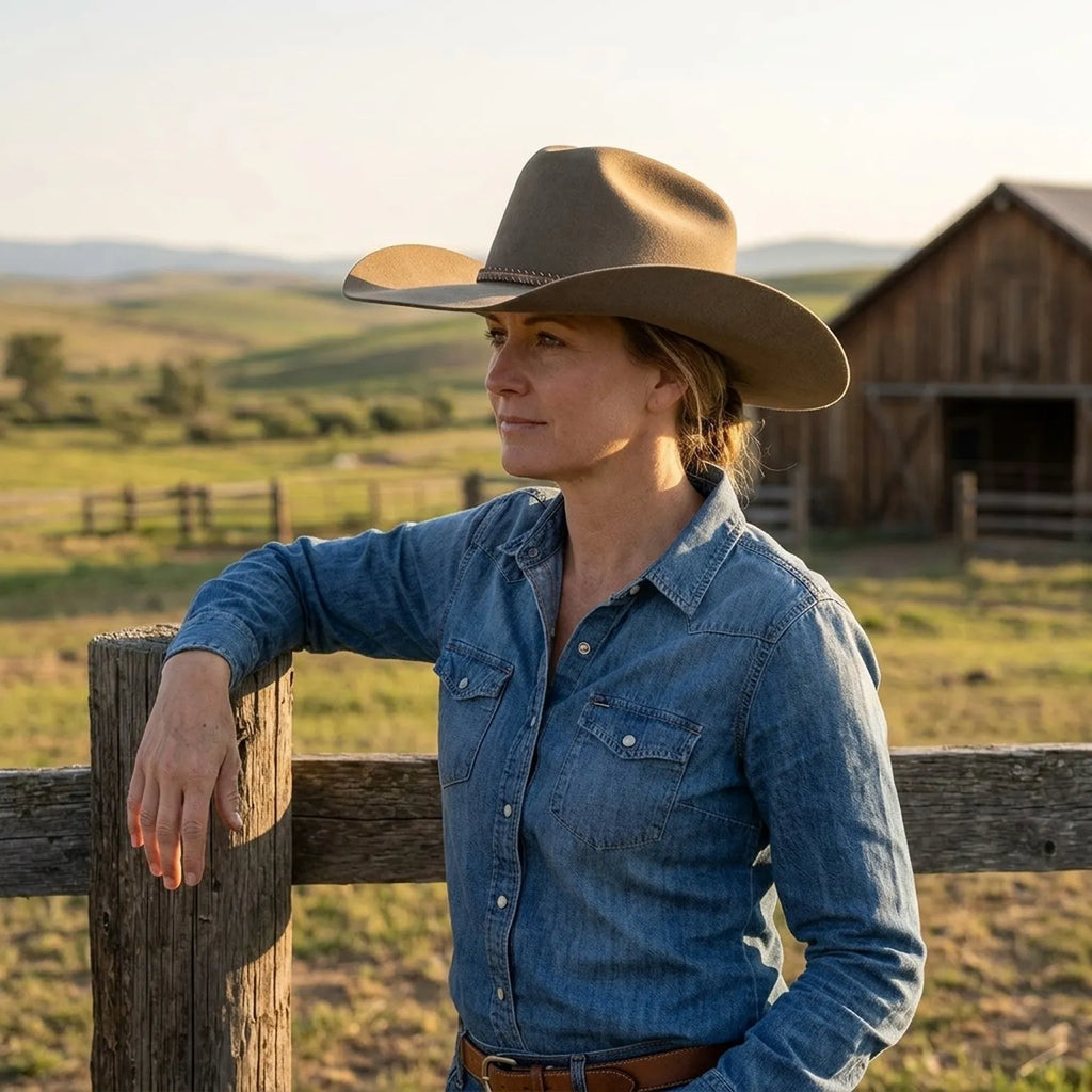 Unisex Tan Wool Felt Cowboy Hat with Braided Band