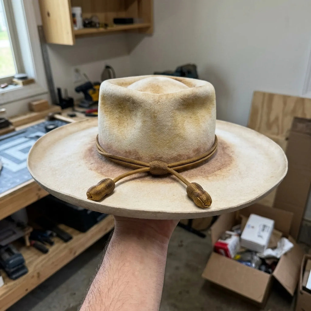 Distressed Cream Felt Fedora Gold Cord Band Knot Tassel