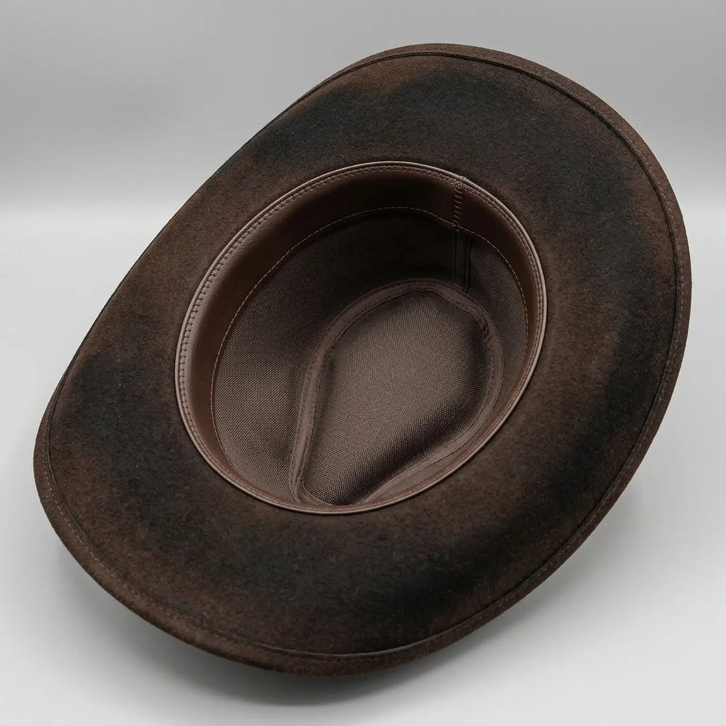 Dark Brown Cowboy Hat with Cow-Print Band and Turquoise Concho