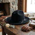 Unisex Black Wool Felt Fedora Hat with Ribbon Trim
