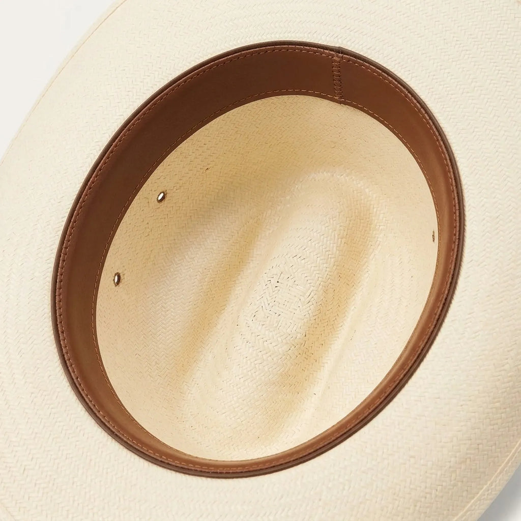Ivory Straw Western Hat with Brown Leather Band and Detail