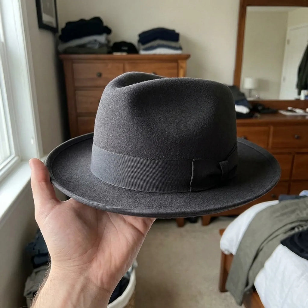 Black Wool Felt Fedora Hat with Ribbon Bow and Brim Trim