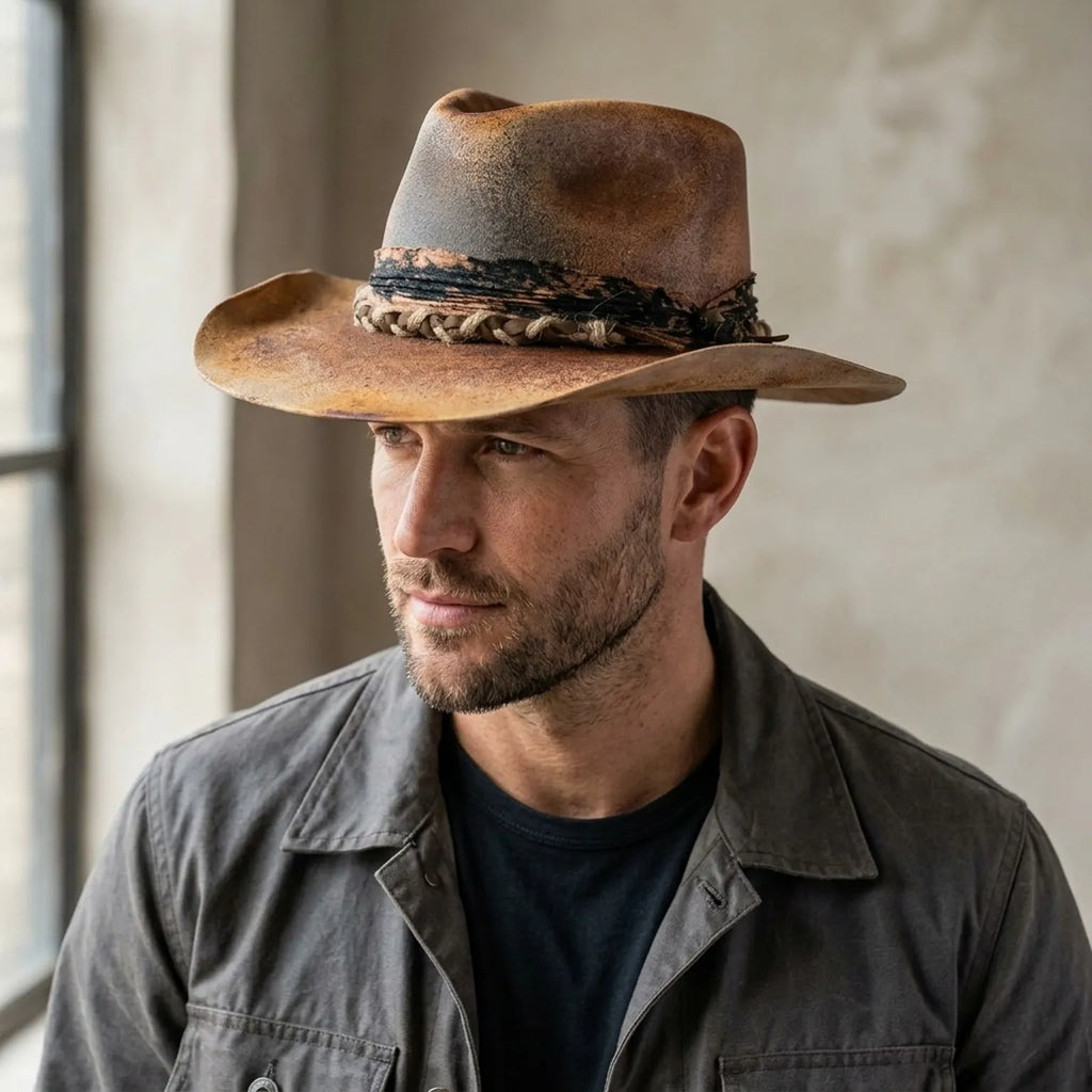Western Cowboy Hat with Snake Print and Braided Jute Band