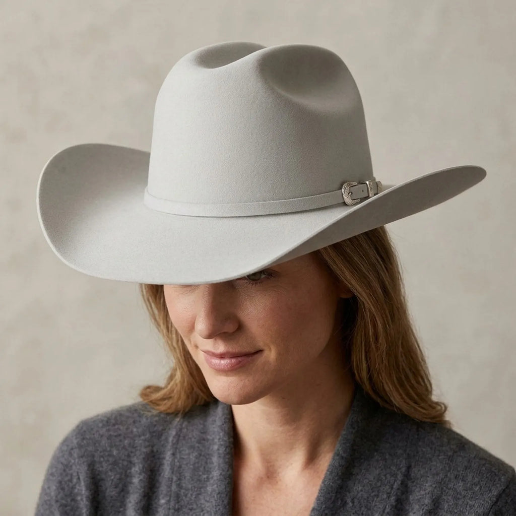 White Felt Western Hat With Clean Crown and Slim Band