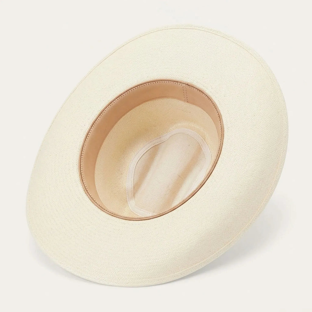 Cream Straw Cowboy Hat with Studded Leather Hatband Detail