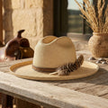 Handwoven Panama Hat With Feather and Leather Band