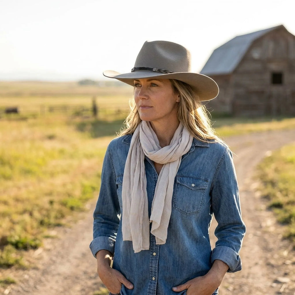 Grey Wool Felt Cowboy Hat with Braided Leather Band Trim