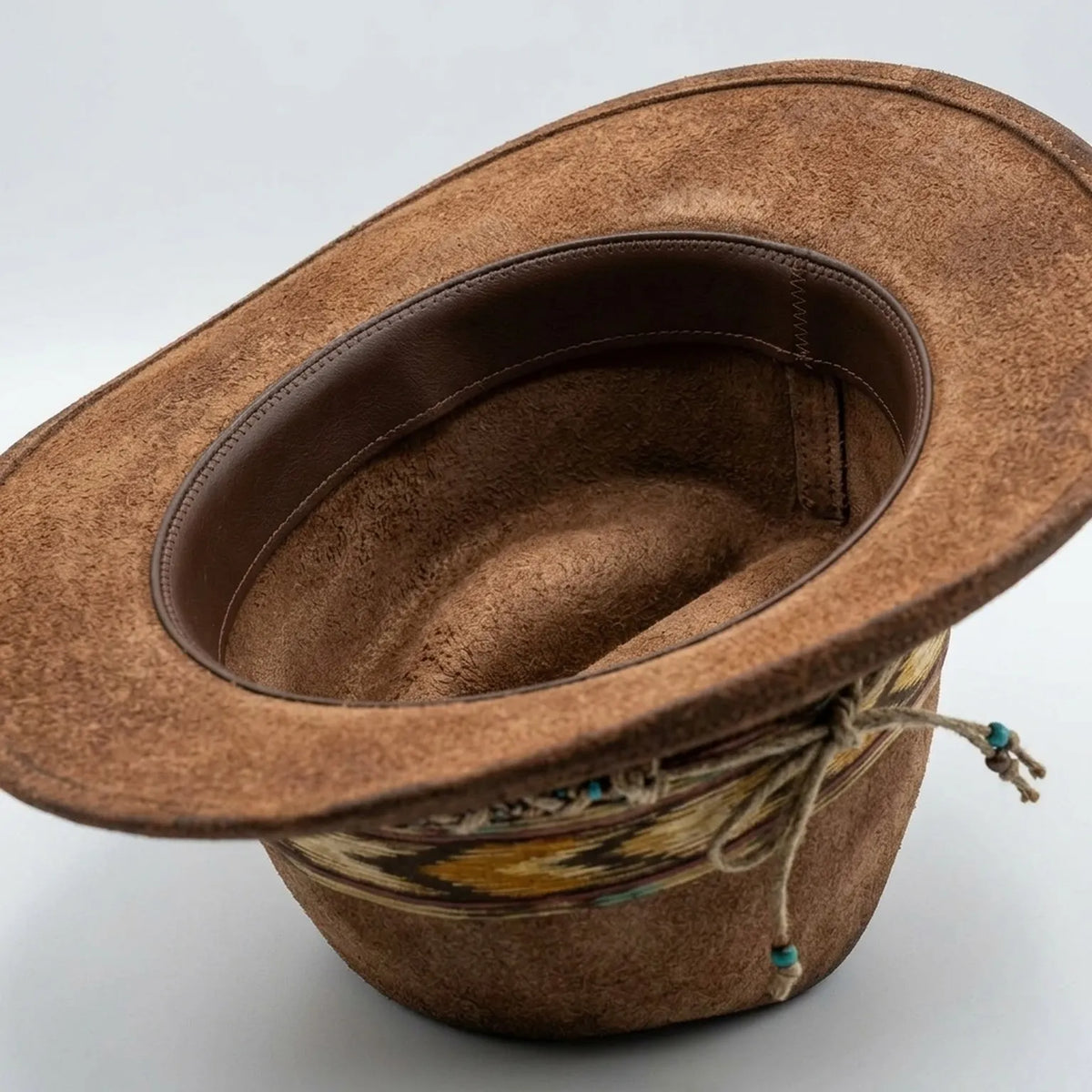 Boho Western Hat with Ikat Woven Band and Braided Trim
