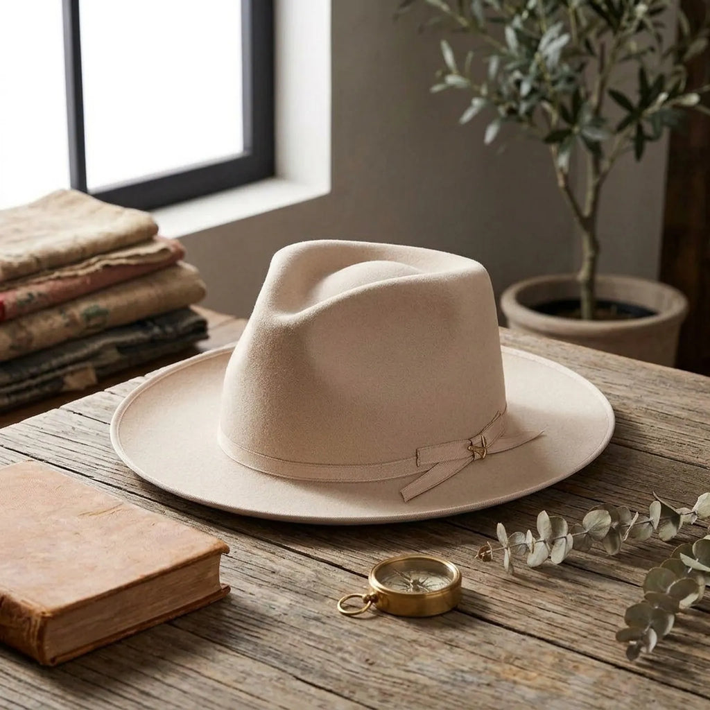 Cream Felt Fedora Hat with Grosgrain Band - Classic Style