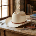 Ivory Straw Cowboy Hat with Brown Leather Band and Detail