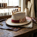 Cream Felt Fedora with Floral Bow and Chain Detail