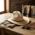 Natural Tan Straw Panama Hat with Brown Grosgrain Ribbon