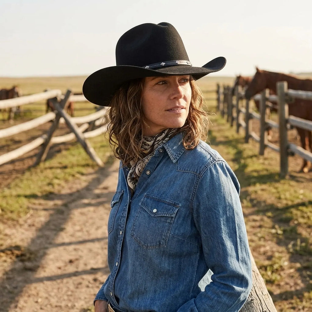 Black Felt Western Cowboy Hat with Studded Leather Band