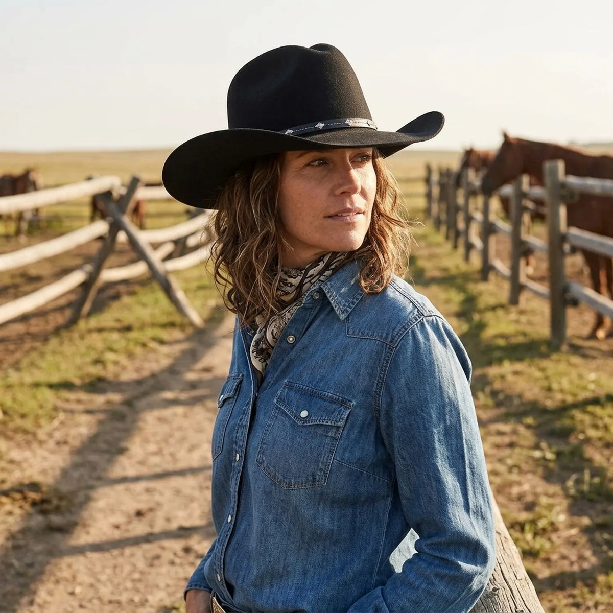 Black Felt Western Cowboy Hat with Studded Leather Band