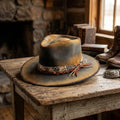 Distressed Olive Felt Fedora Paisley Bandana Braided Cord