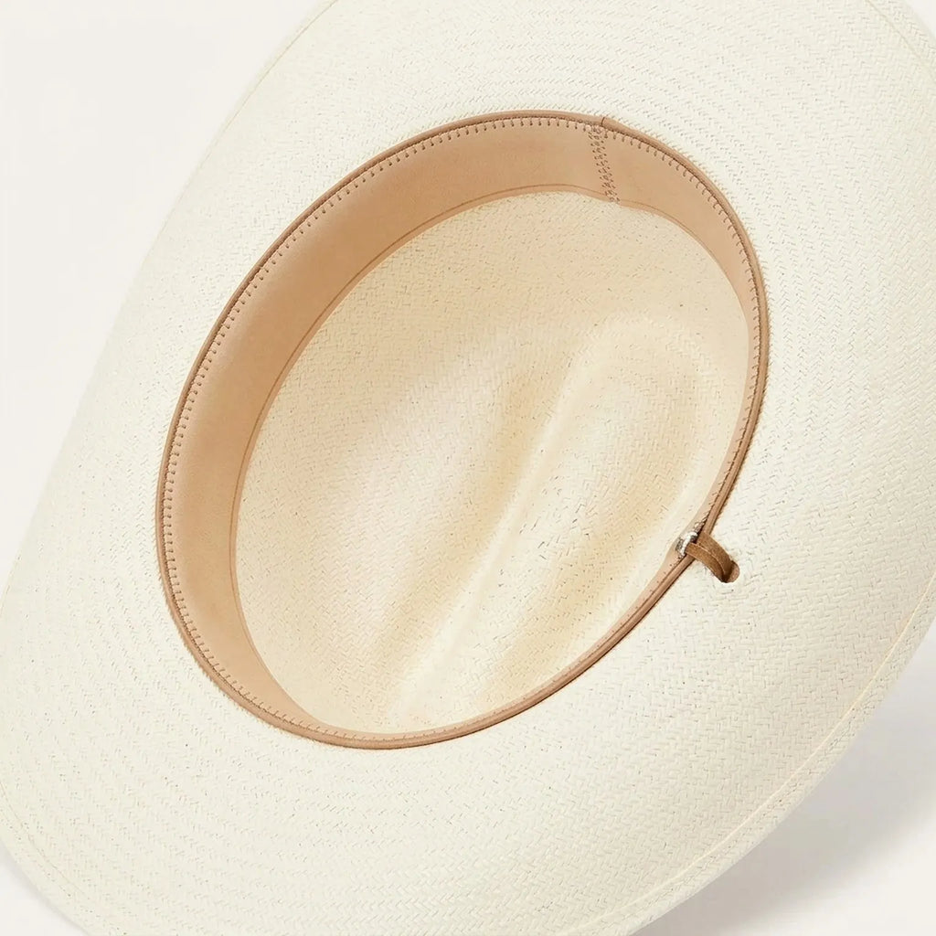 Unisex White Straw Cowboy Hat with Braided Leather Tassel Band