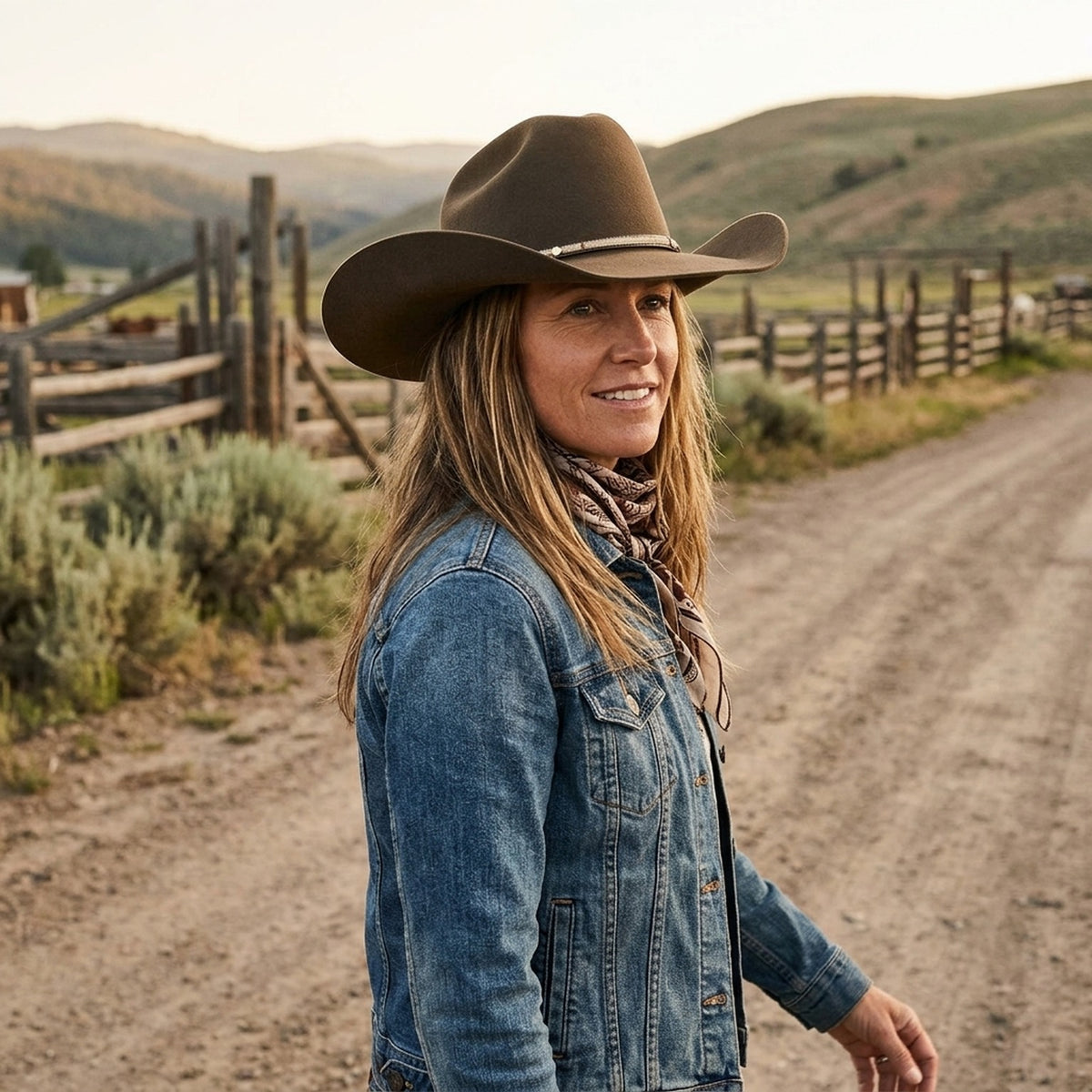 Olive Brown Wool Felt Cowboy Hat with Two-Tone Leather Band
