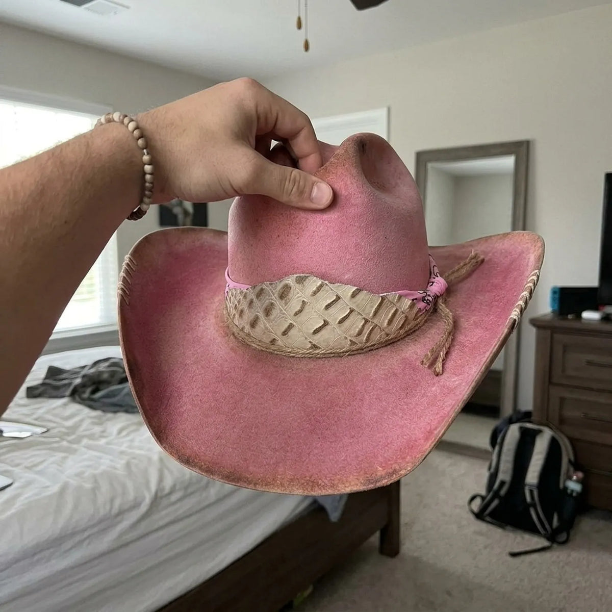 Pink Cowboy Hat Snakeskin Band Pink Bandana Rope Ties Western Style