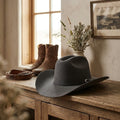 Charcoal Wool Felt Western Hat with Matching Band and Pin Detail