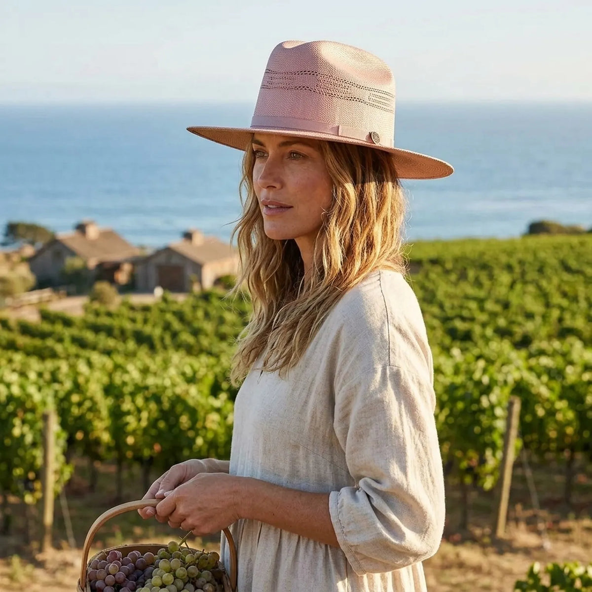 White Vented Straw Cowboy Hat with Black Ribbon Band