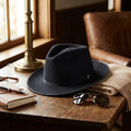 Black Felt Fedora with Grosgrain Band and Feather Accent