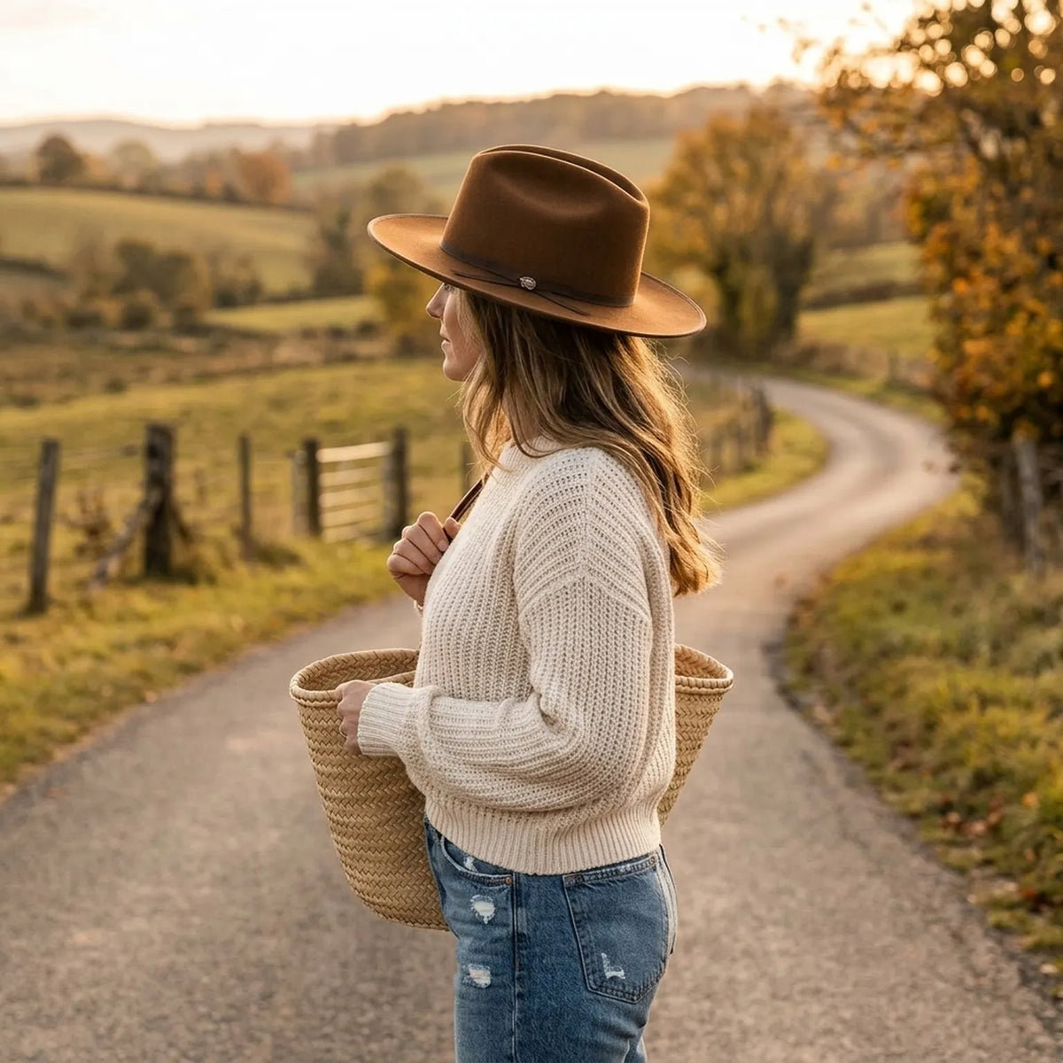 Caramel Brown Wool Felt Western Hat with Dark Band Strap