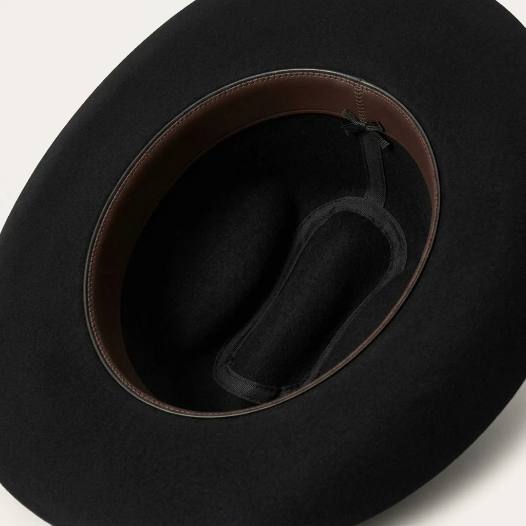 Black Felt Cowboy Hat with Tall Pinched Crown and Upturned Brim