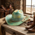 Turquoise Cowboy Hat with Crocodile Print Band and Rope Tie