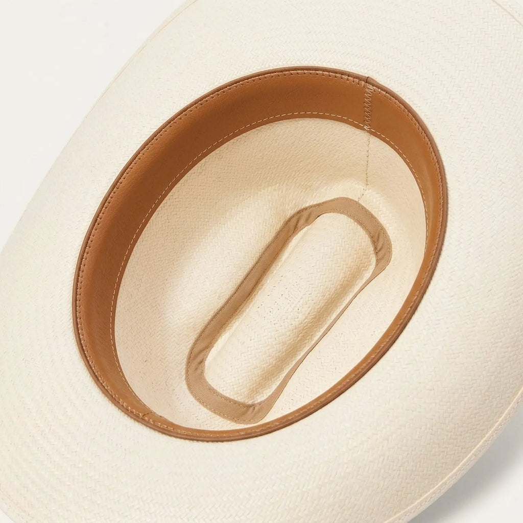 Unisex Cream Straw Cowboy Hat with Patterned Leather Concho Band