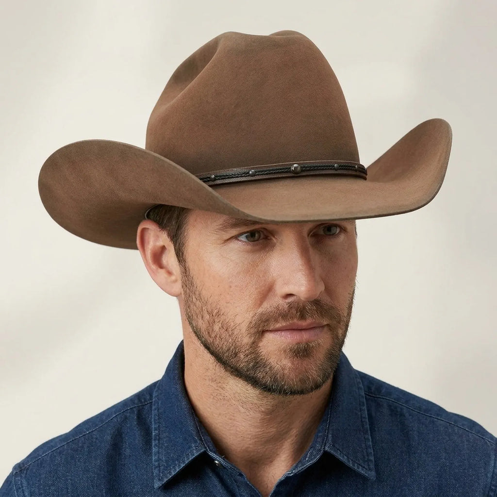 Brown Wool Felt Cowboy Hat with Studded Leather Hatband