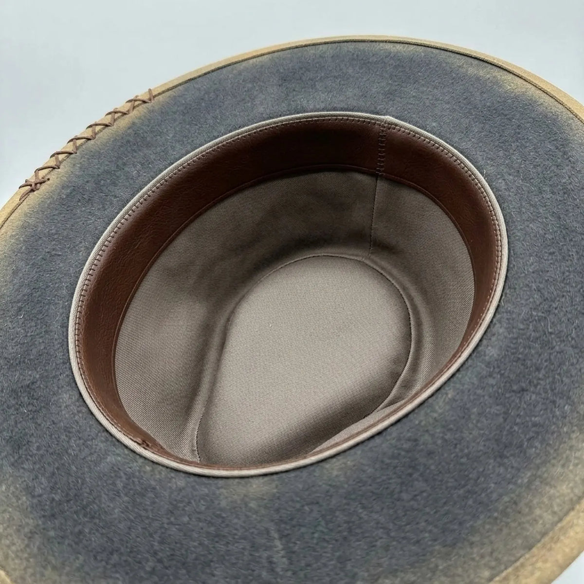 Charcoal Distressed Fedora With Brown Feather And Raffia Trim