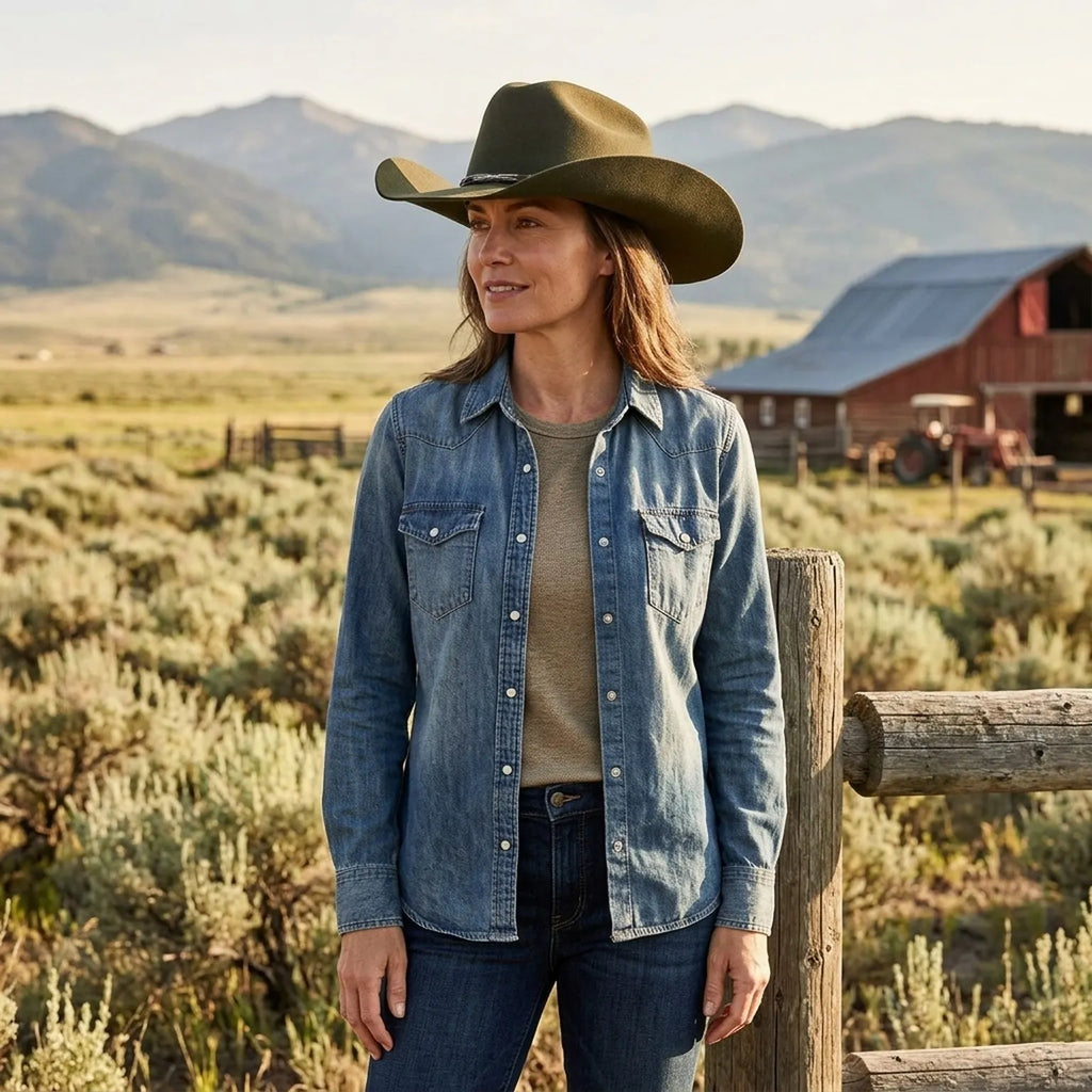 Olive Wool Felt Western Hat with Braided Leather Band Detail
