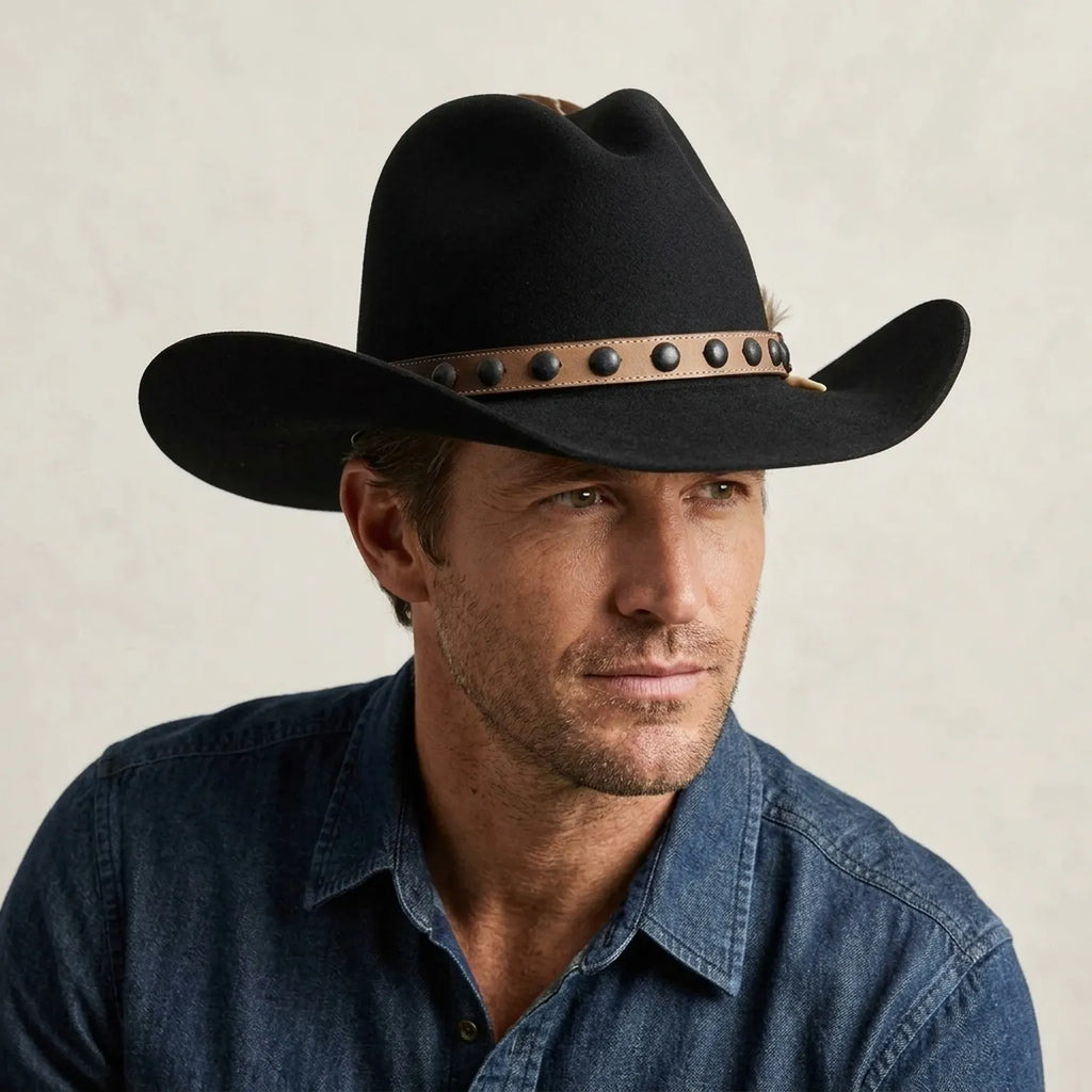 Unisex Black Cowboy Hat with Studded Leather Band