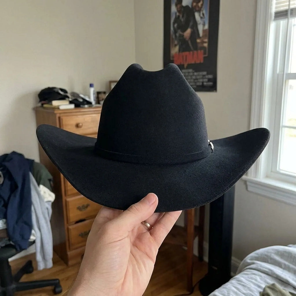 Black Felt Western Hat With Wide Brim and Band Accent