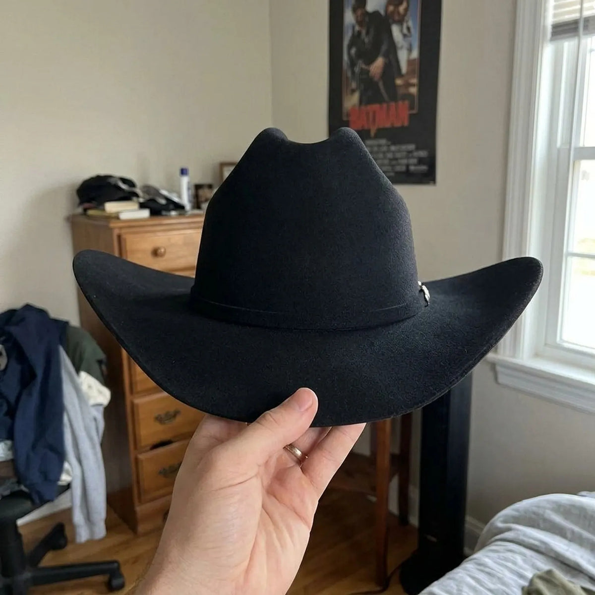 Black Felt Western Hat With Wide Brim and Band Accent