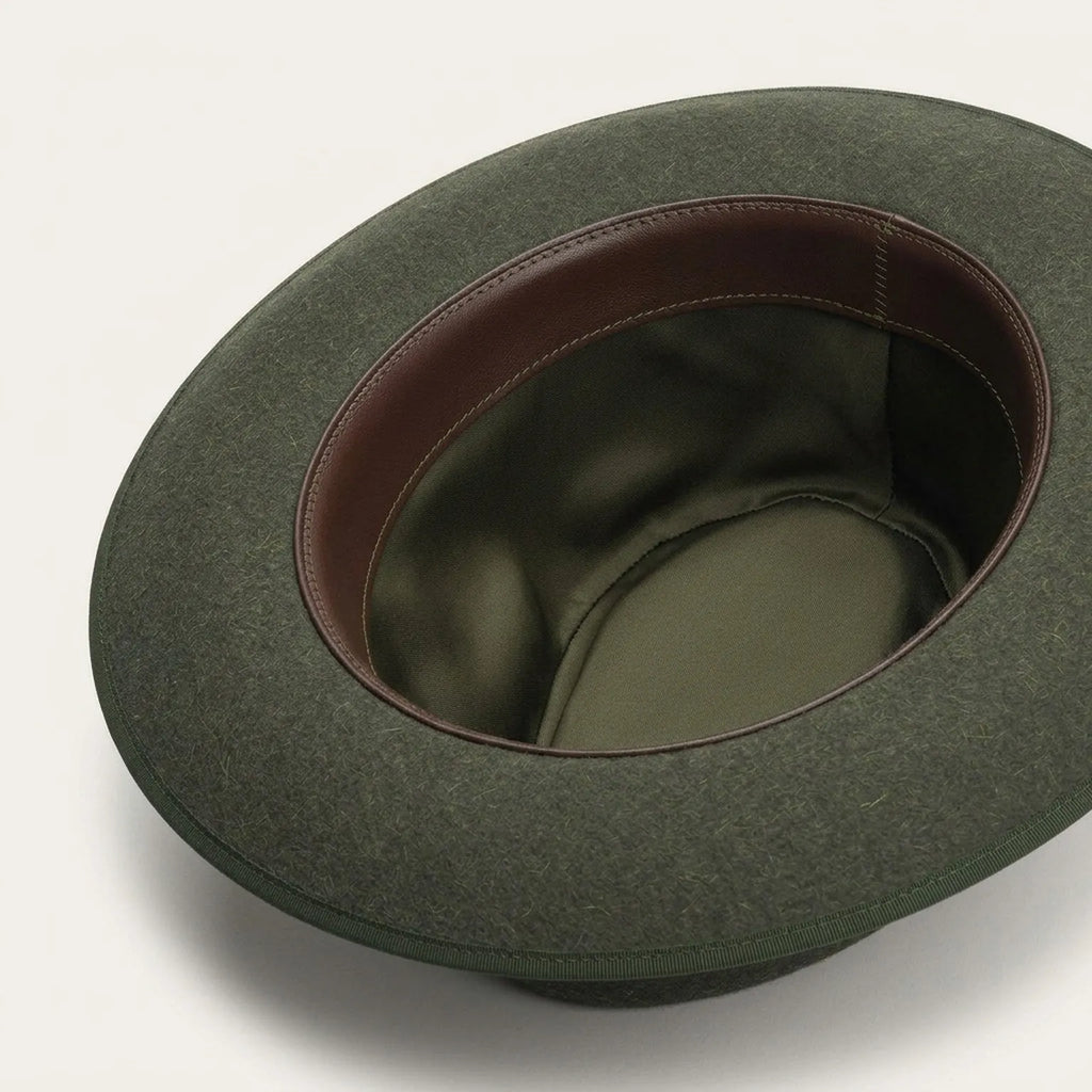 Olive Green Wool Felt Fedora with Grosgrain Band and Feather