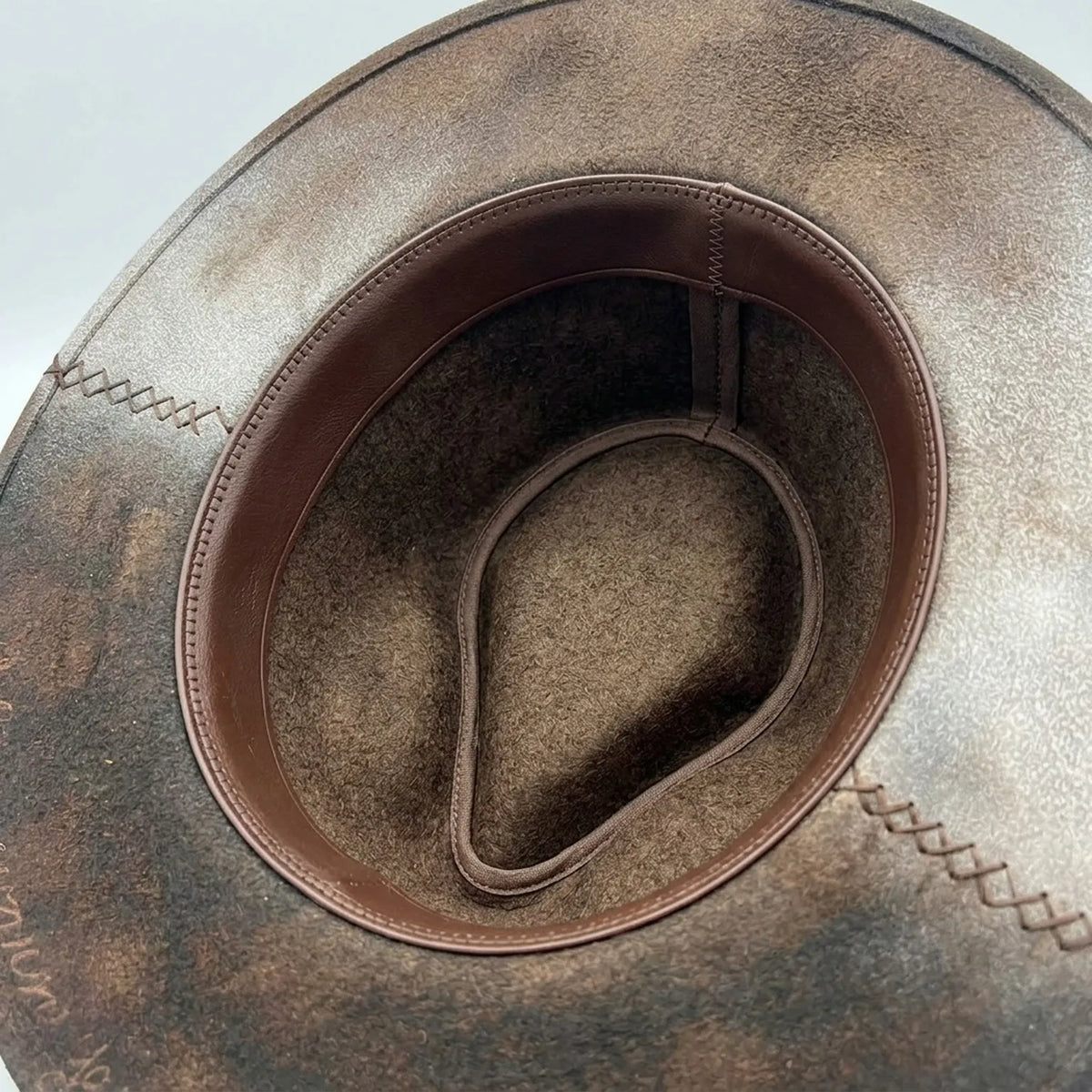 Dark Brown Fedora with Whiskey Patch, Feathers and Bullet Charm