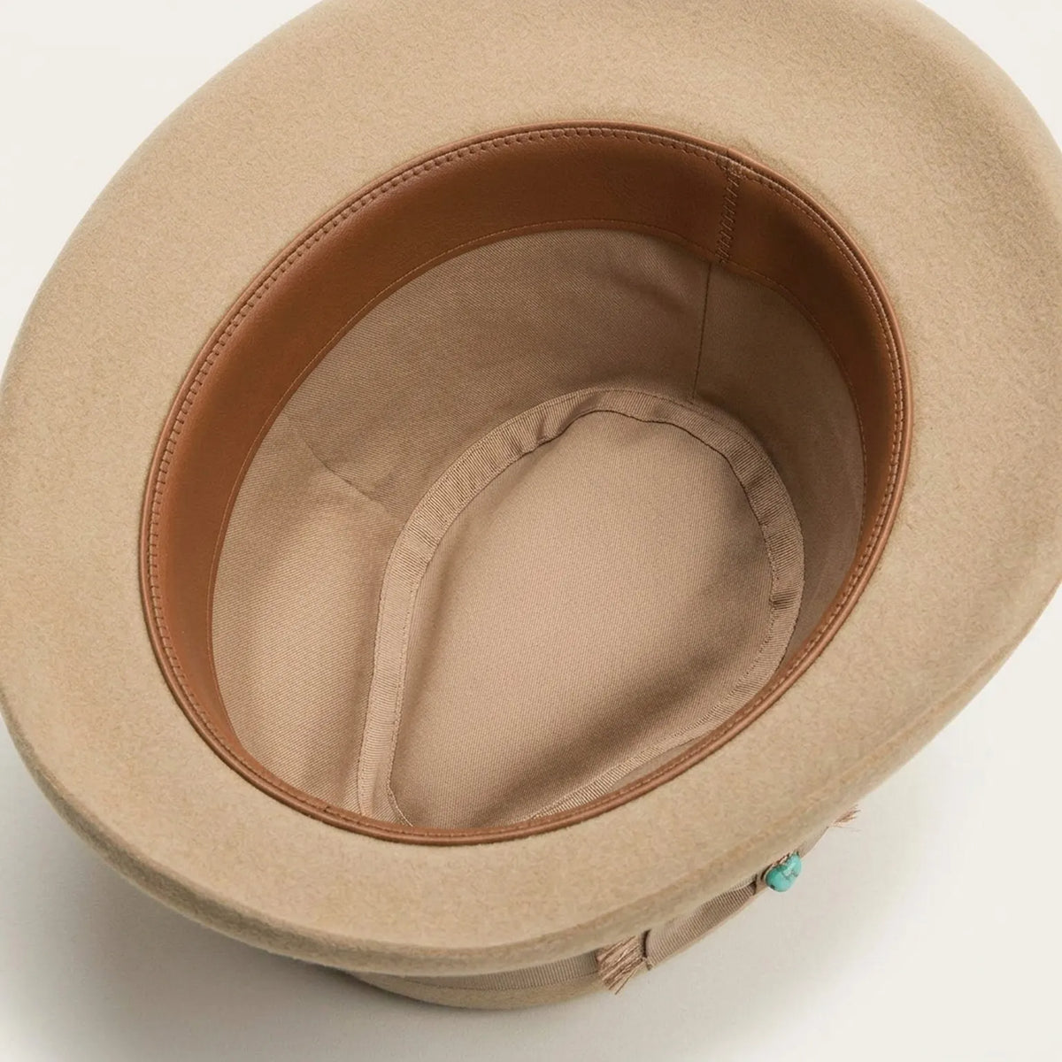 Camel Wool Felt Fedora with Grosgrain Band and Feather Bead Trim