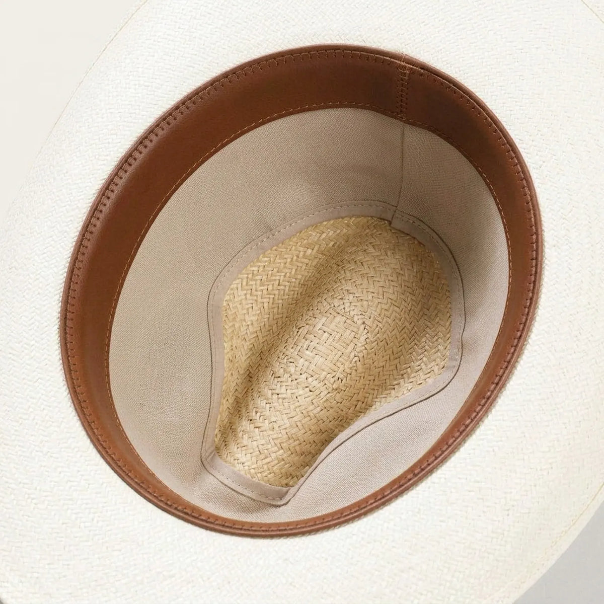 Unisex White Straw Cowboy Hat with Studded Leather Band Detail
