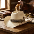 Cream Straw Cowboy Hat with Woven Band and Side Bow Detail