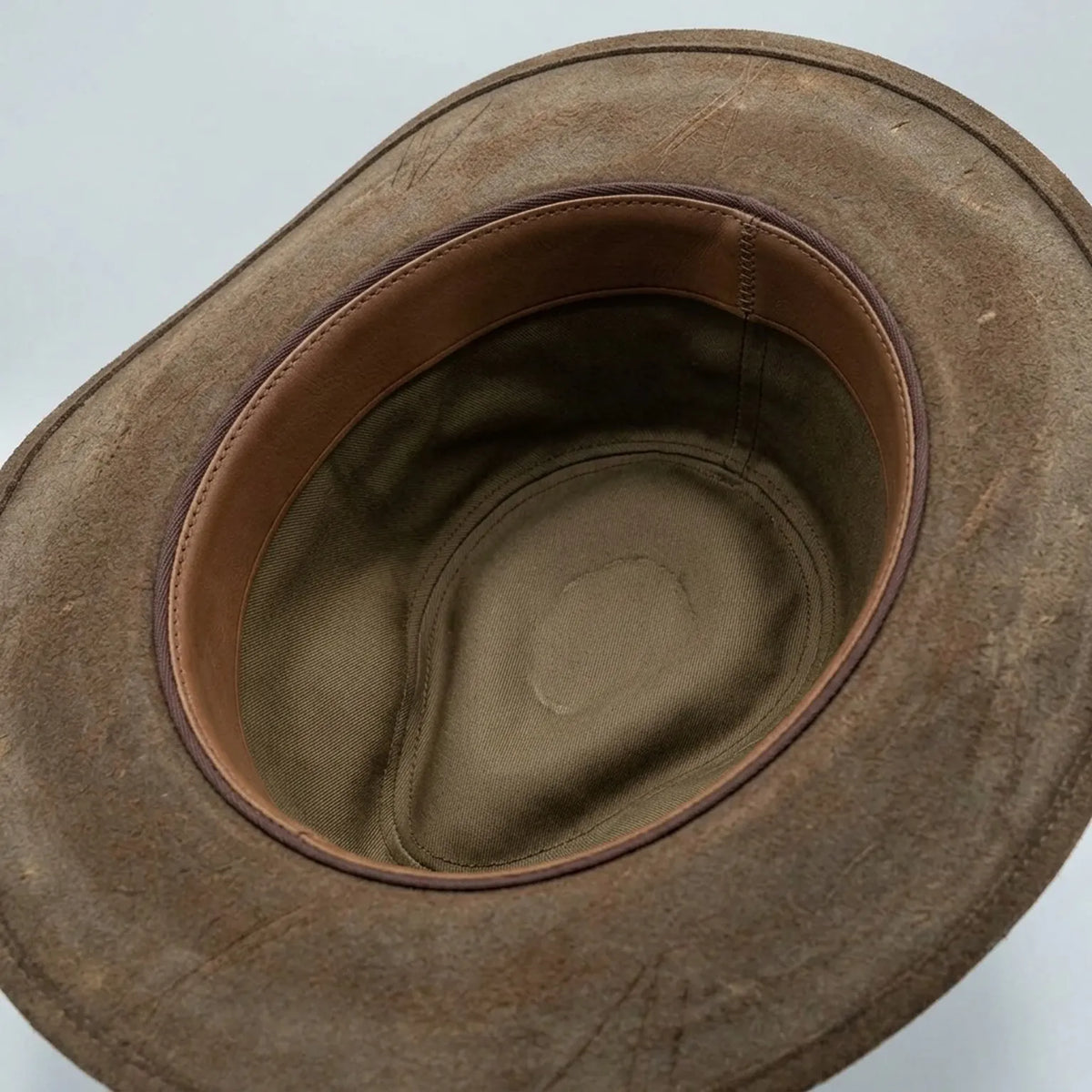 Distressed Brown Leather Western Hat with Snake Band Teeth