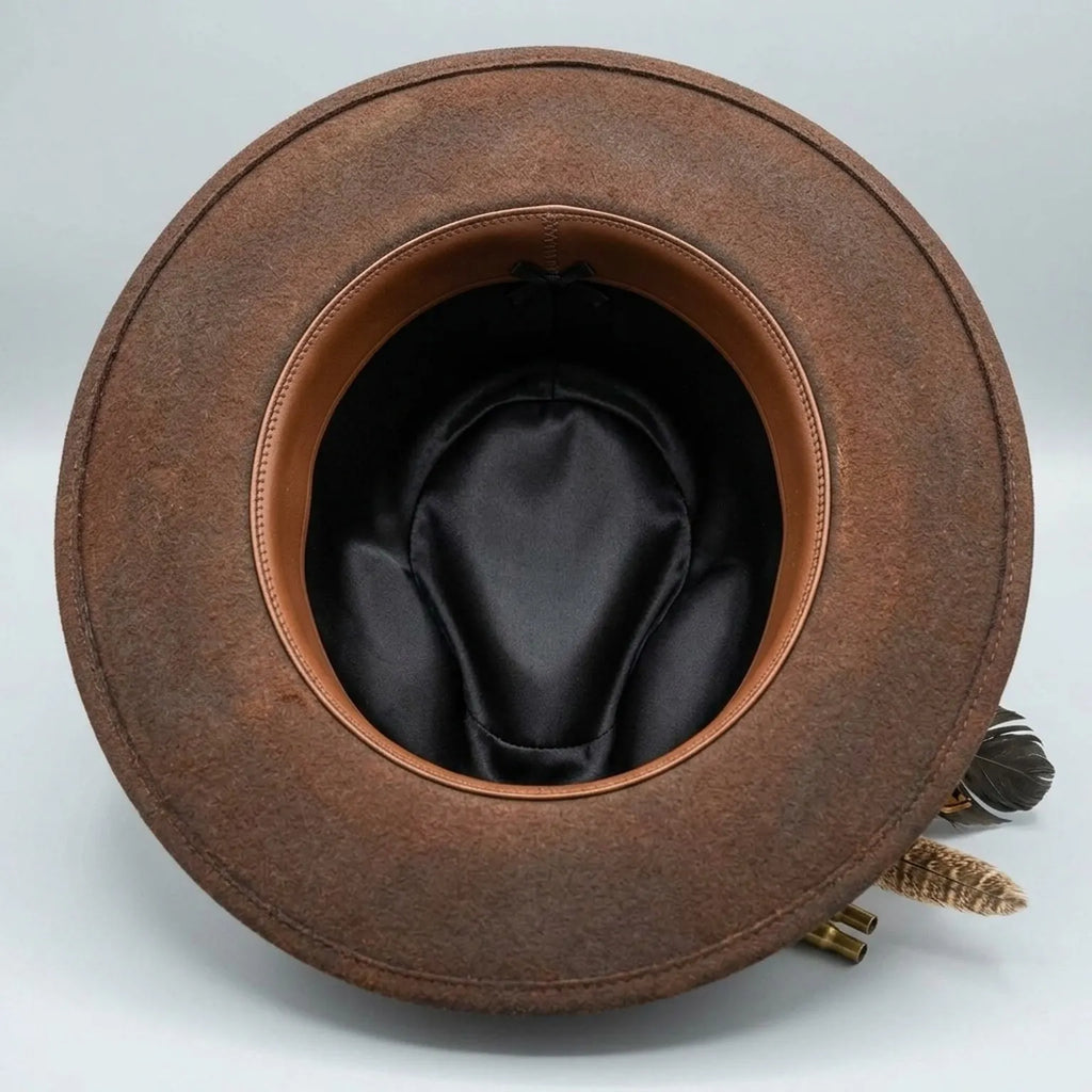 Rust Western Hat with Vintage Patch Details and Bullet Accents