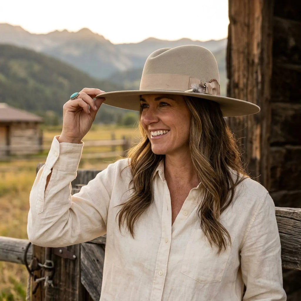 Light Gray Wool Felt Floppy Hat with Grosgrain Band and Feather