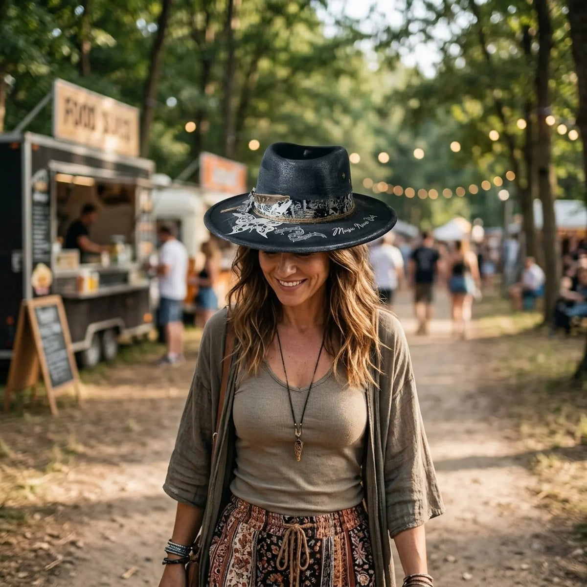 Black Music-Themed Fedora with Skull Butterfly and Bandana