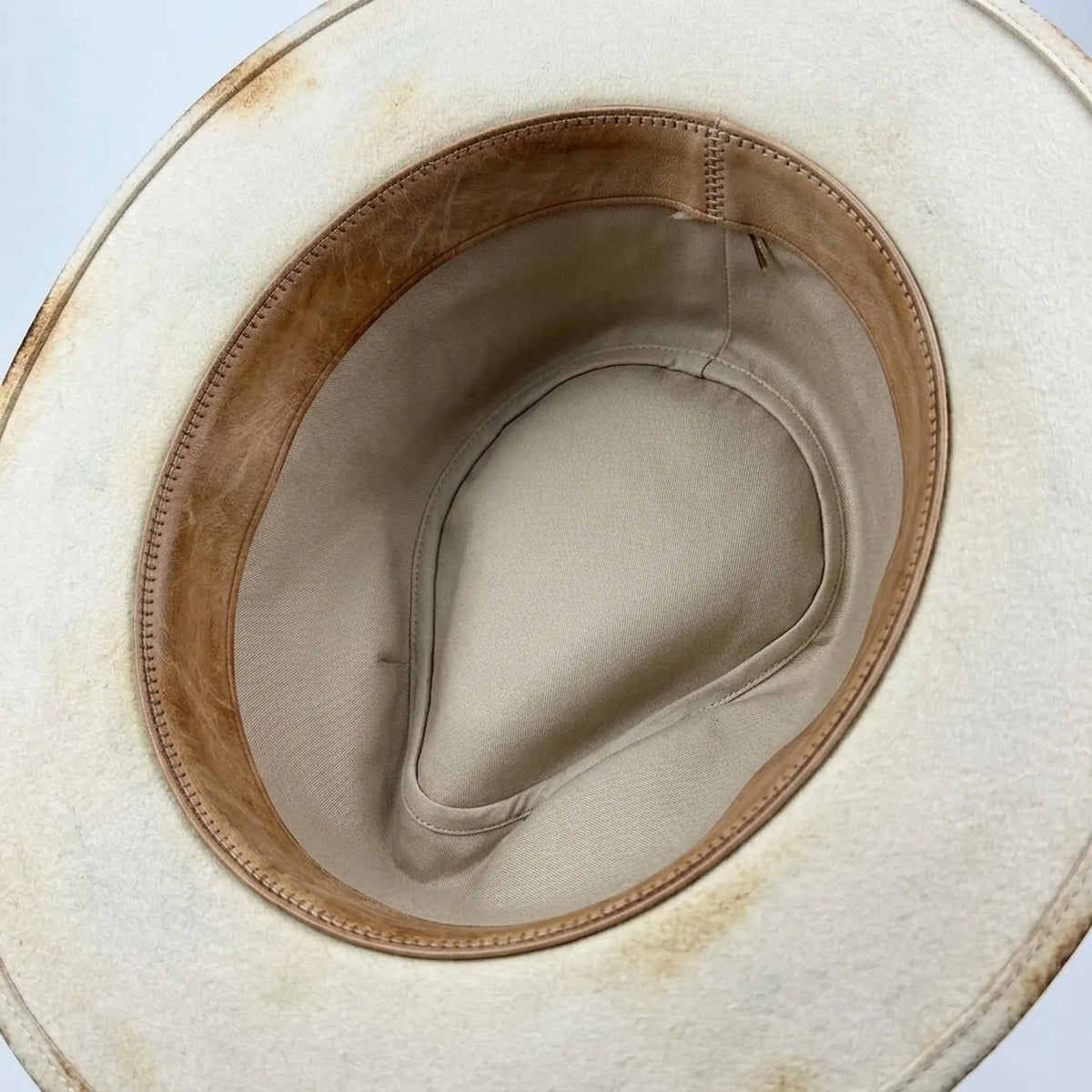 Bone Felt Fedora with Brown Leather Band and Feather